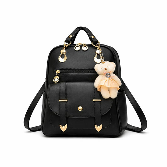 Mochila em Couro PU com Pingente Decorativo