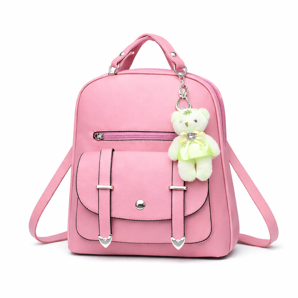 Mochila em Couro PU com Pingente Decorativo