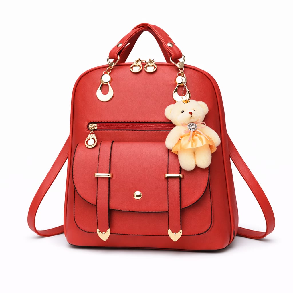 Mochila em Couro PU com Pingente Decorativo